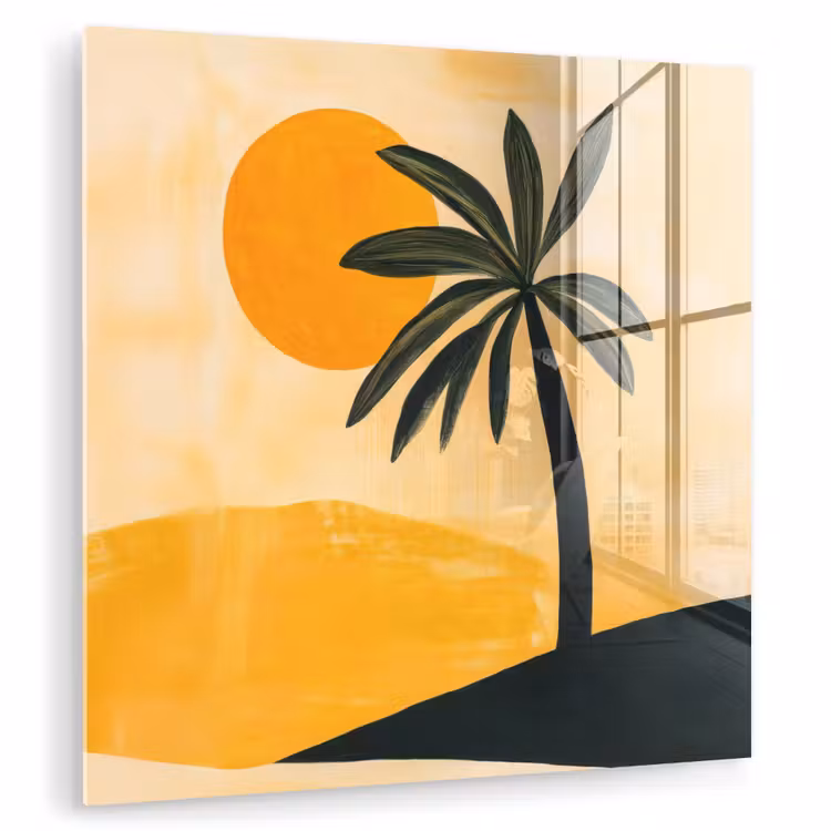 Illustratie - Palmboom - Zon - Heuvels plexiglas 5mm klein -zzzproduct_nieuw