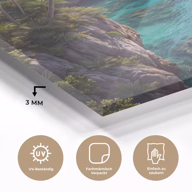 Glasbild - Insel – Tropisch – Wasser – Palmen – Natur - Eiland - Tropisch - Water - Palmbomen - Natuur plexiglas 5mm klein