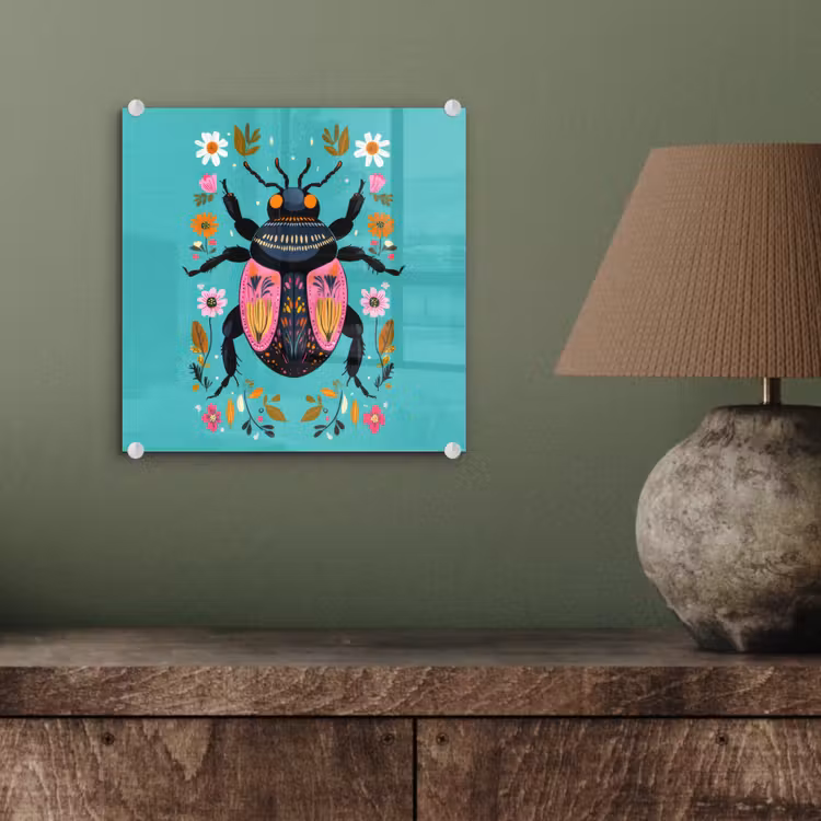 Kever - Bloemmotieven - Turquoise - Bladeren plexiglas 5mm klein -sfeer3