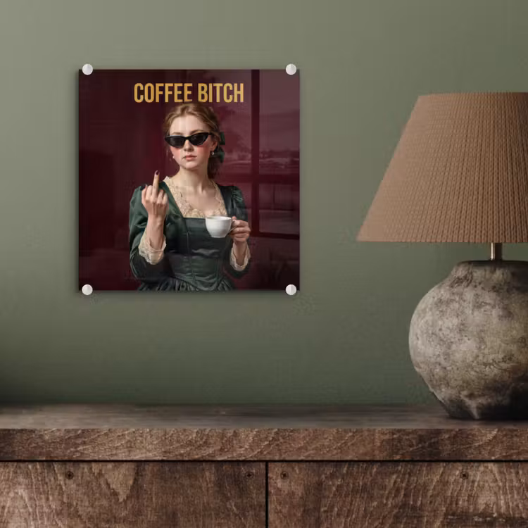 Koffie - Vrouw - Middelvinger plexiglas 5mm klein -sfeer3