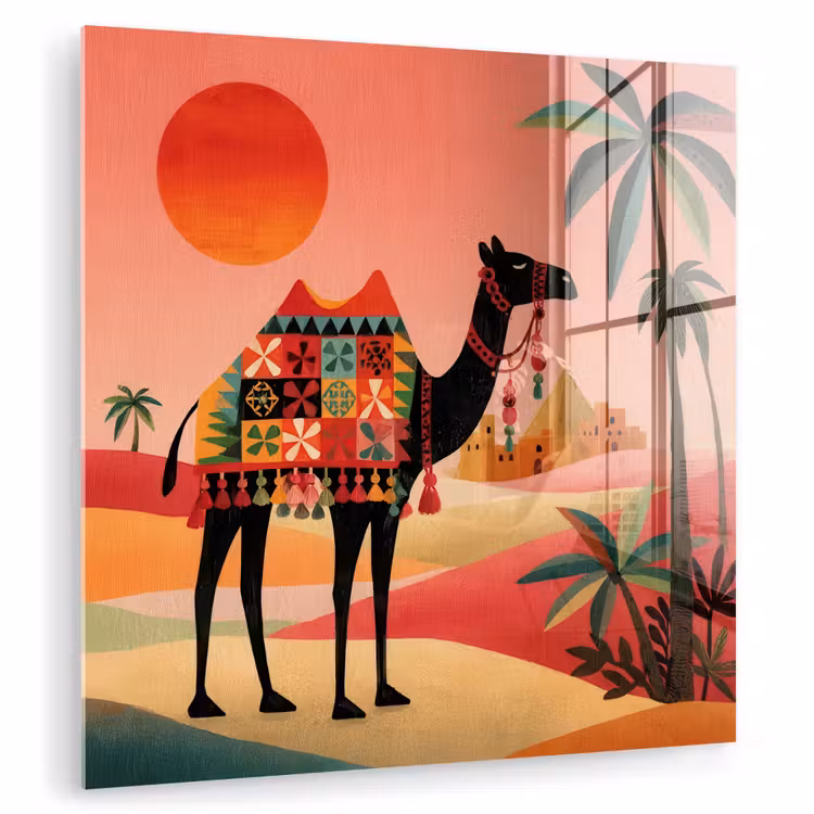 Kameel - Gekleurd tapijt - Duinen - Rode zon plexiglas 5mm klein -zzzproduct_nieuw