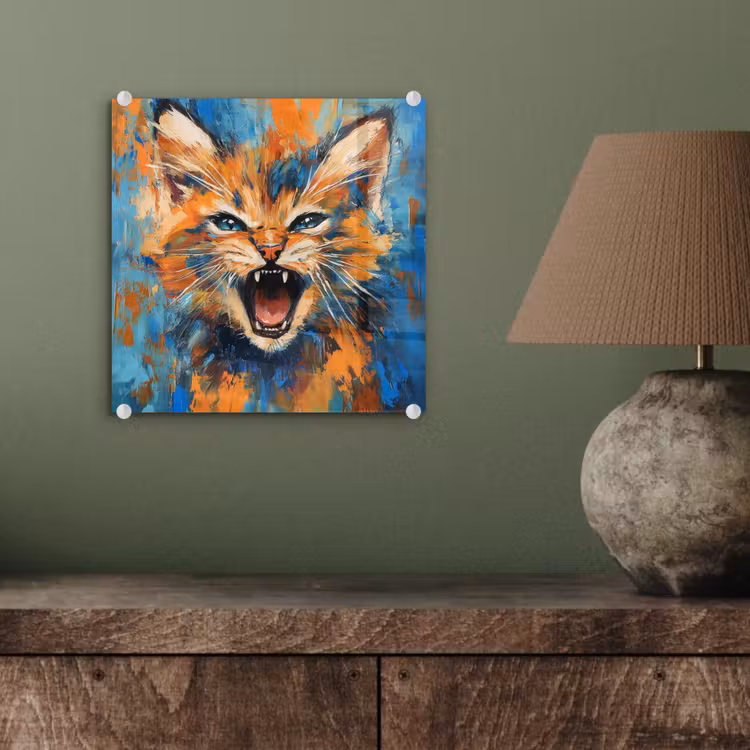Kat - Kleurrijk - Oranje - Blauw plexiglas 5mm klein -sfeer3