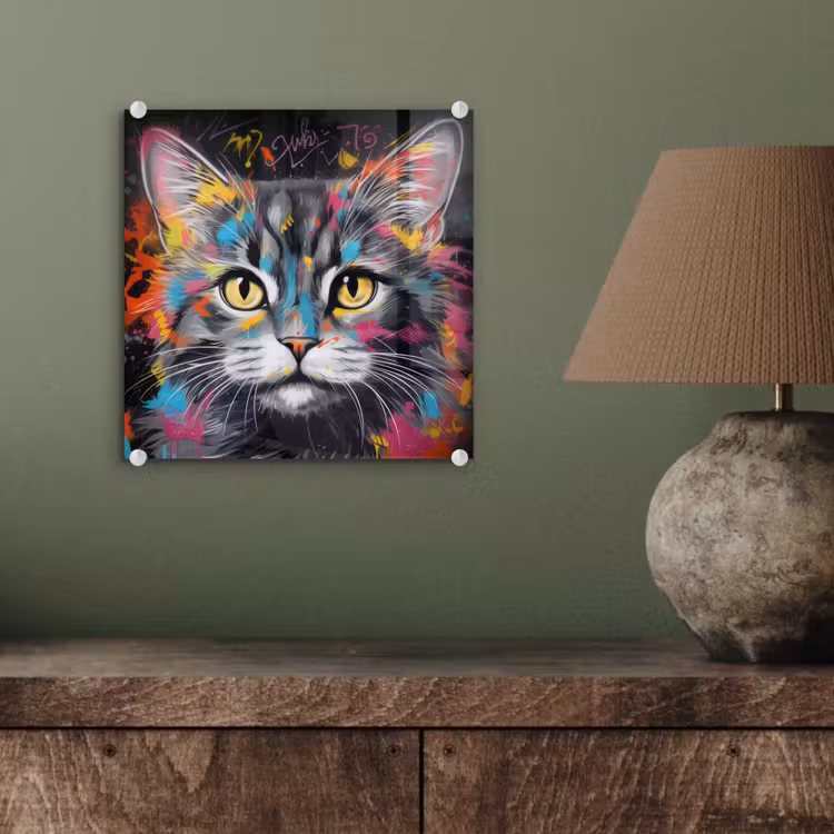 Kat - Graffiti - Dieren - Kleuren - Grijs plexiglas 5mm klein -sfeer3