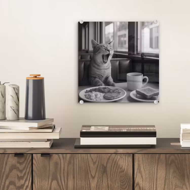 Kat - Koffie - Brood - Zwart plexiglas 5mm klein -sfeer1