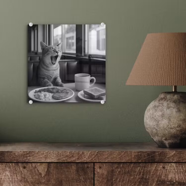 Kat - Koffie - Brood - Zwart plexiglas 5mm klein -sfeer3