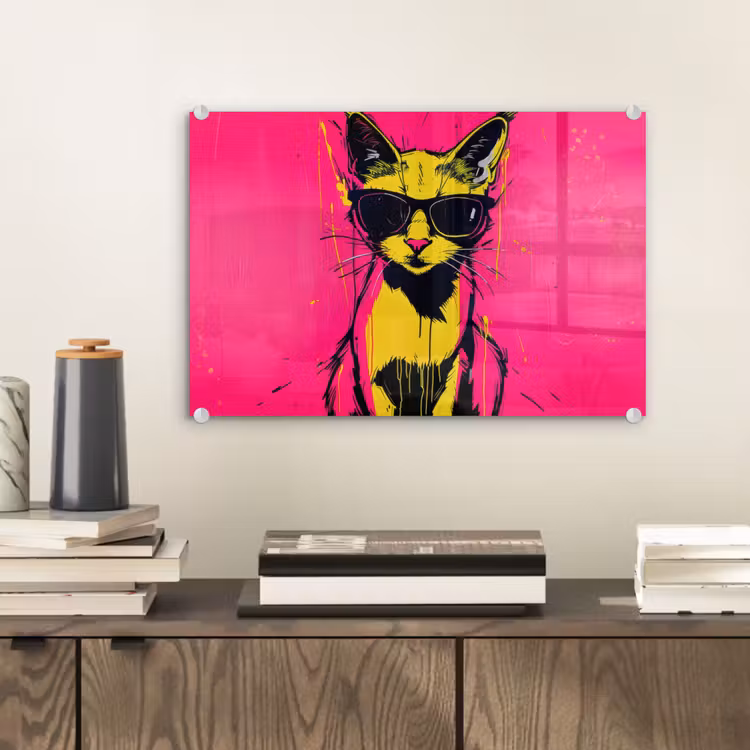 Kat - Art - Zonnebril - Roze plexiglas 5mm klein -sfeer1
