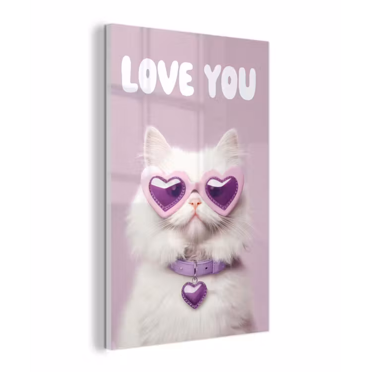 Kat - Love - Paars - Valentijn plexiglas 5mm klein -z3d