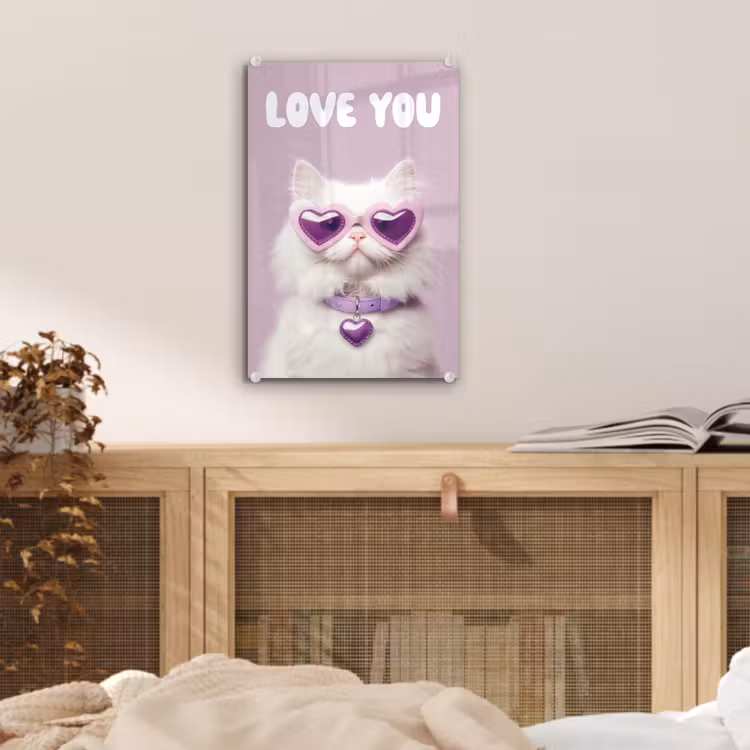 Kat - Love - Paars - Valentijn plexiglas 5mm klein -sfeer4