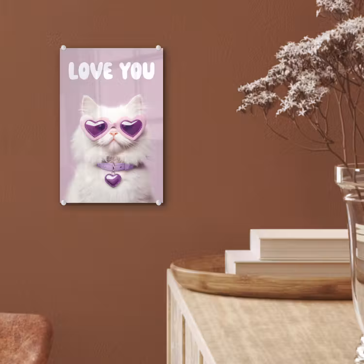 Kat - Love - Paars - Valentijn plexiglas 5mm klein -sfeer5