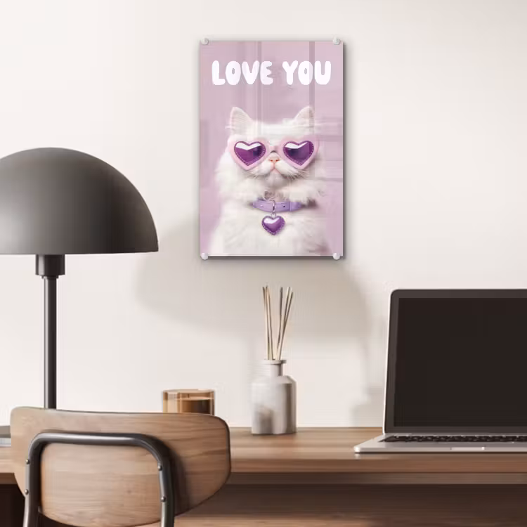 Kat - Love - Paars - Valentijn plexiglas 5mm klein -sfeer6