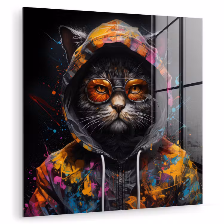 Kat - Jas - Graffiti - Bril - Zwart plexiglas 5mm klein -zzzproduct_nieuw