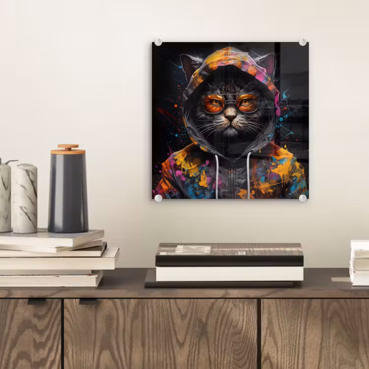 Kat - Jas - Graffiti - Bril - Zwart plexiglas 5mm klein -sfeer1