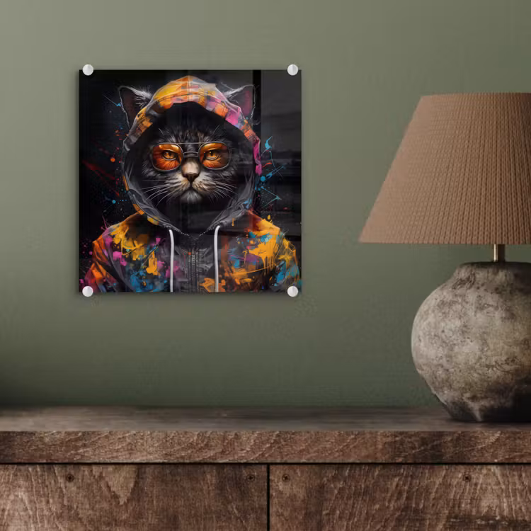 Kat - Jas - Graffiti - Bril - Zwart plexiglas 5mm klein -sfeer3