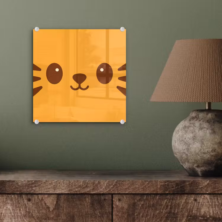 Kat - Simplistisch - Oranje - Vrolijk plexiglas 5mm klein -sfeer3