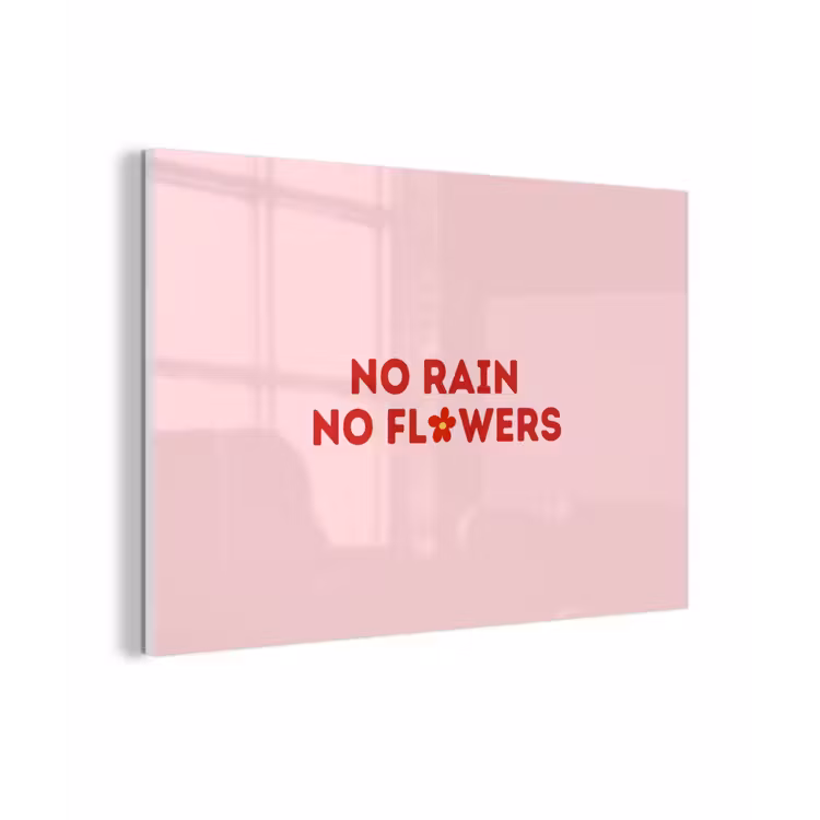 No rain no flowers - Minimalistisch - Roze - Bloem plexiglas 5mm klein -zzzproduct_nieuw