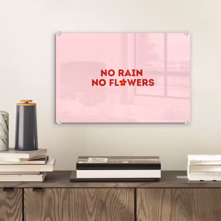 No rain no flowers - Minimalistisch - Roze - Bloem plexiglas 5mm klein -sfeer1