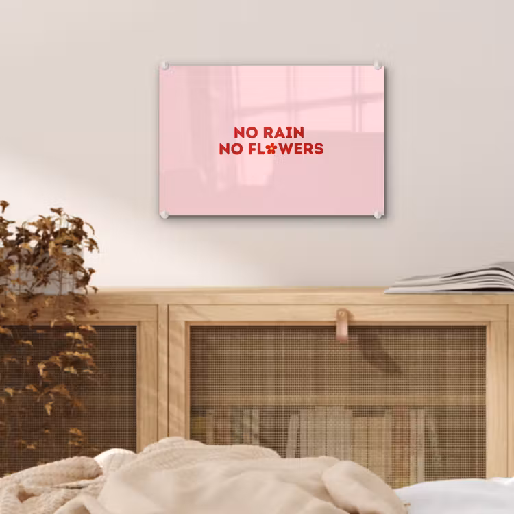 No rain no flowers - Minimalistisch - Roze - Bloem plexiglas 5mm klein -sfeer3