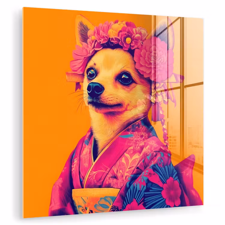 Kimono - Hondje - Bloemenkroon - Oranje plexiglas 5mm klein -zzzproduct_nieuw