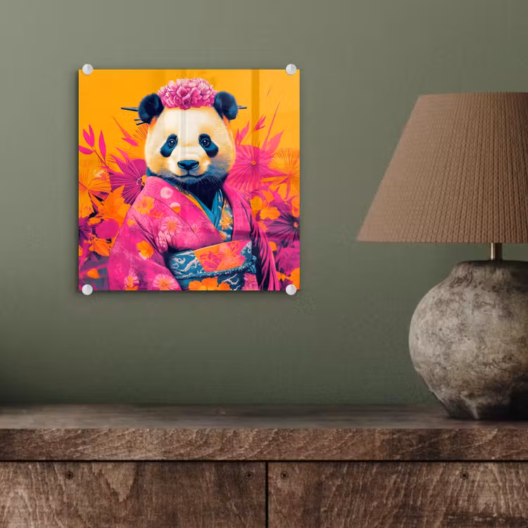 Kimono - Roze - Panda - Bloemenkroon plexiglas 5mm klein -sfeer3