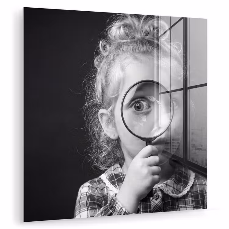 Kind - Vergrootglas - Portret - Zwart-wit plexiglas 5mm klein -zzzproduct_nieuw