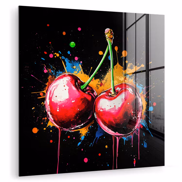 Kersen - Fruit - Graffiti - Verf - Abstract - Modern - Kleurrijk plexiglas 5mm klein -zzzproduct_nieuw