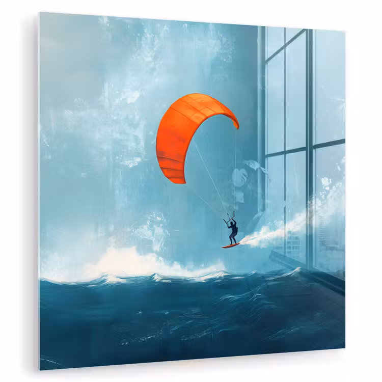 Kitesurfer - Oranje - Zee - Lucht plexiglas 5mm klein -zzzproduct_nieuw