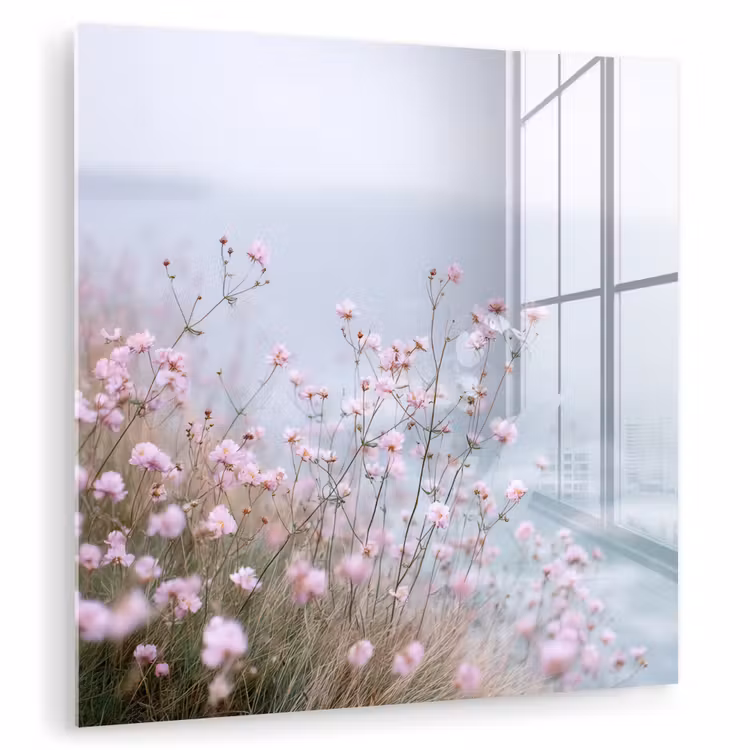 Klif - Bloemen - Zee - Roze plexiglas 5mm klein -zzzproduct_nieuw