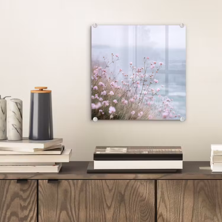 Klif - Bloemen - Zee - Roze plexiglas 5mm klein -sfeer1