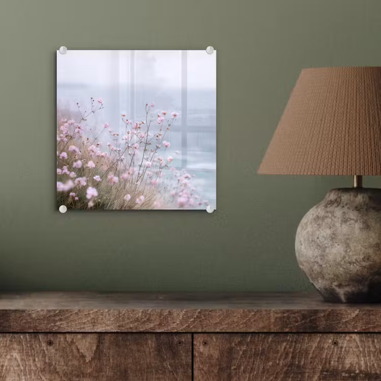 Klif - Bloemen - Zee - Roze plexiglas 5mm klein -sfeer3
