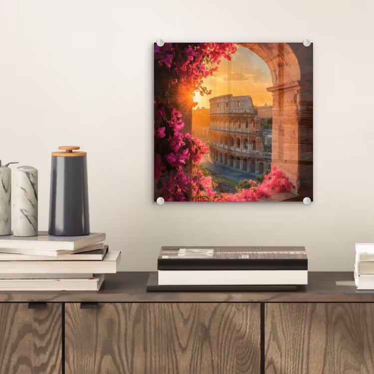 Colosseum - Rome - Roze Bloemen plexiglas 5mm klein -sfeer1