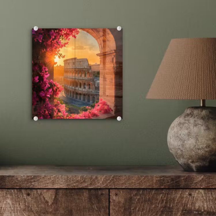 Colosseum - Rome - Roze Bloemen plexiglas 5mm klein -sfeer3