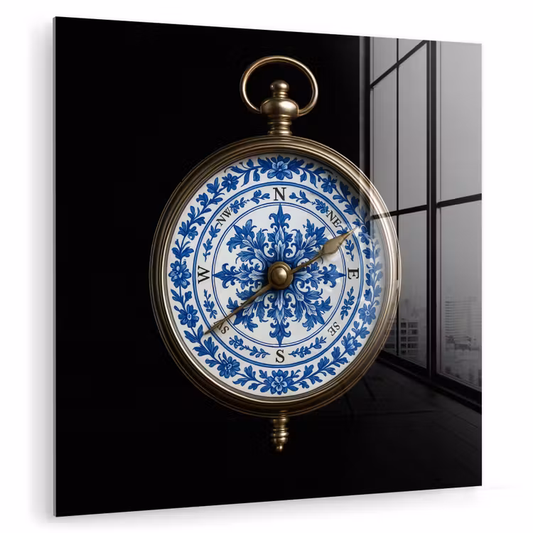 Kompas - Delfts blauw - Zwart plexiglas 5mm klein -zzzproduct_nieuw