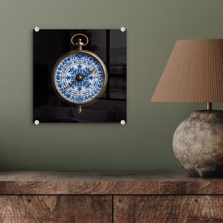 Kompas - Delfts blauw - Zwart plexiglas 5mm klein -sfeer3