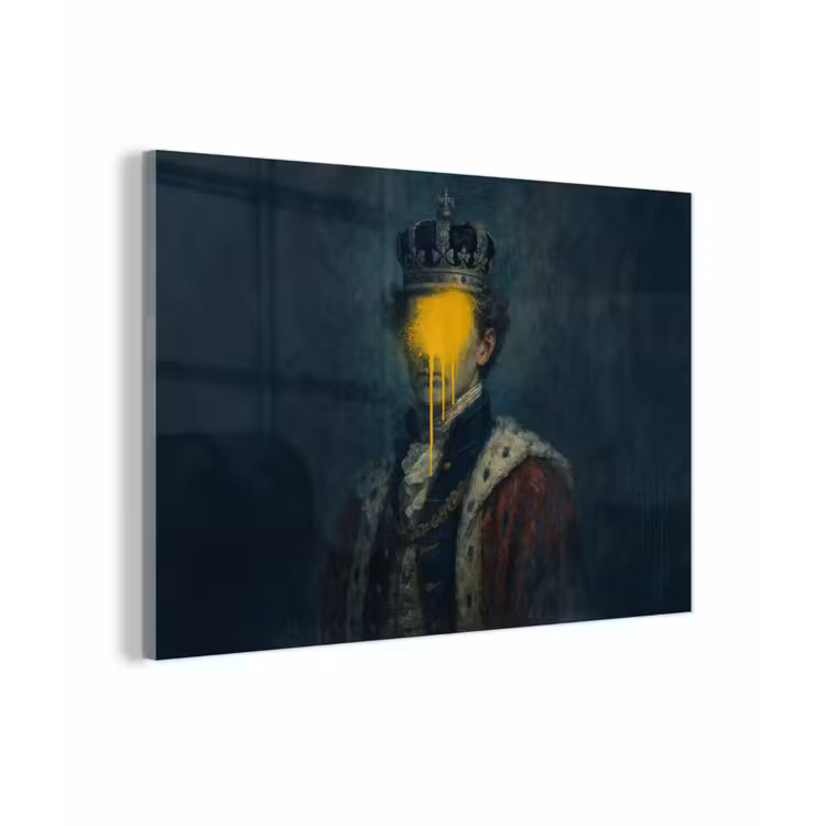Koning - Portret - Druipende gele verf plexiglas 5mm klein -zzzproduct_nieuw