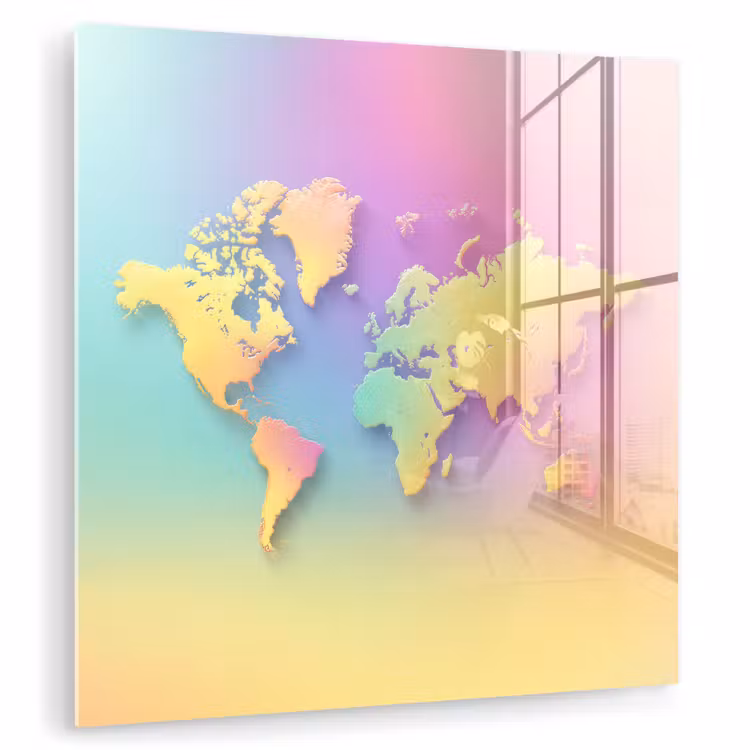 Continenten - Pastelkleuren - Overloop plexiglas 5mm klein -zzzproduct_nieuw