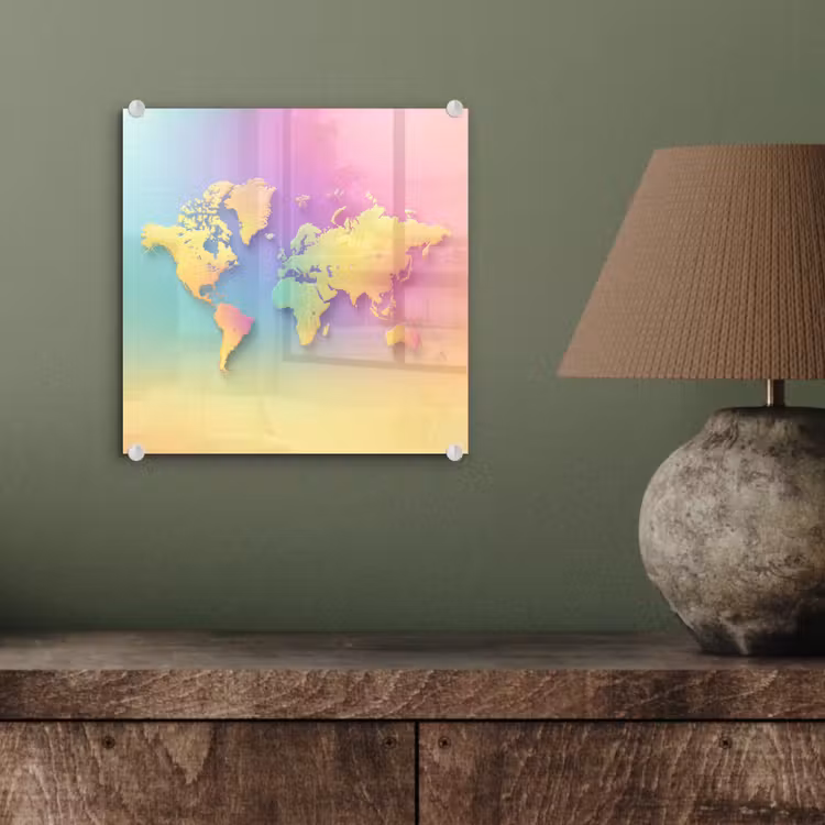 Continenten - Pastelkleuren - Overloop plexiglas 5mm klein -sfeer3