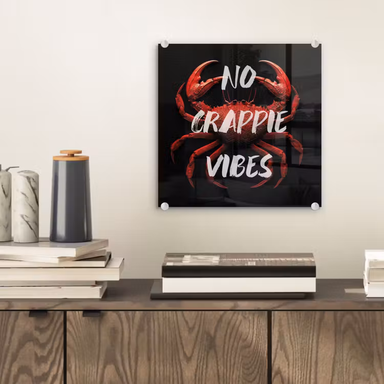 Krab - Rood - Tekst - Zwart plexiglas 5mm klein -sfeer1