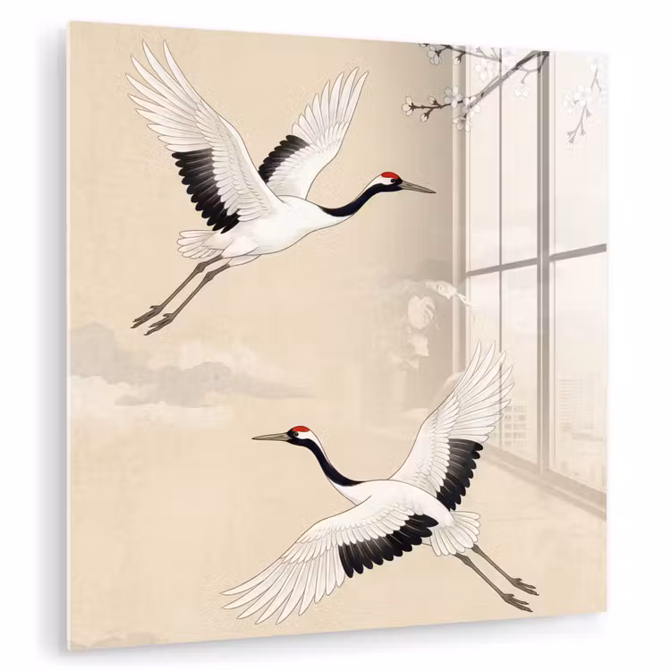 Kraanvogels - Bloesem - Beige plexiglas 5mm klein -zzzproduct_nieuw