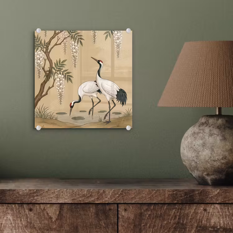 Kraanvogels - Water - Beige plexiglas 5mm klein -sfeer3