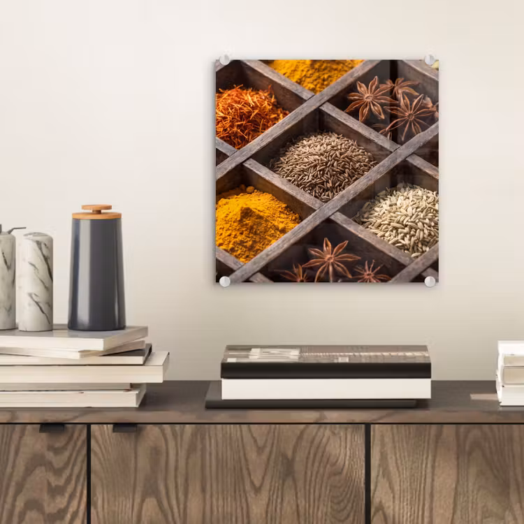 Glasbild - Kräuter – Holz – Essen - Kruiden - Houten - Eten plexiglas 5mm klein