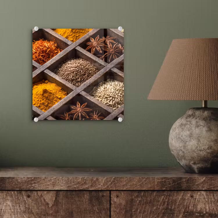 Glasbild - Kräuter – Holz – Essen - Kruiden - Houten - Eten plexiglas 5mm klein