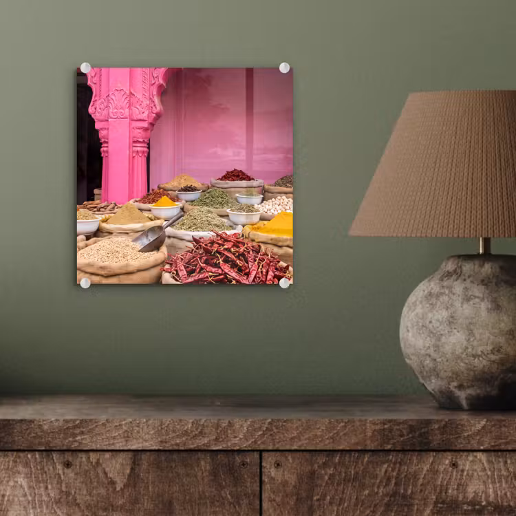 Glasbild - Kräuter – Markt – Rosa - Kruiden - Markt - Roze plexiglas 5mm klein