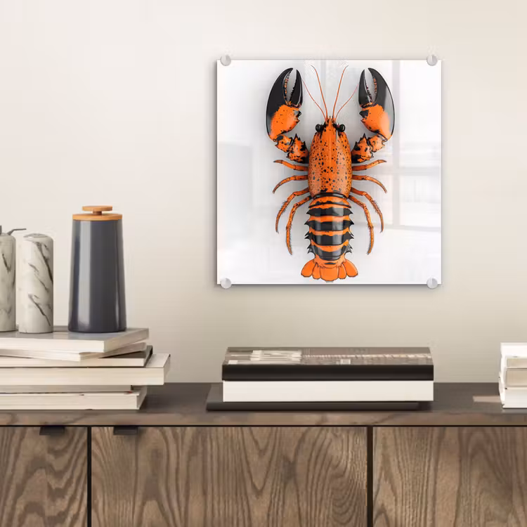 Kreeft - Zwart - Oranje - Wit - Uniek plexiglas 5mm klein -sfeer1