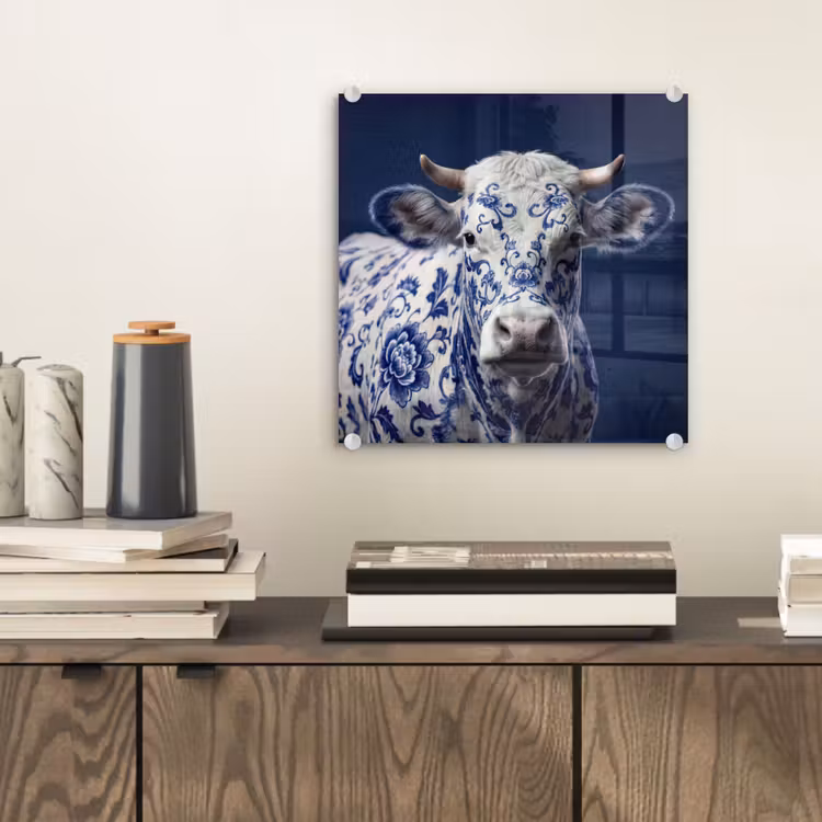Koe - Delfts - Blauw - Artistiek plexiglas 5mm klein -sfeer1