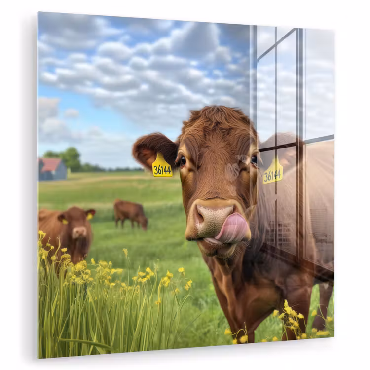Koe - Weide - Bloemen plexiglas 5mm klein -zzzproduct_nieuw