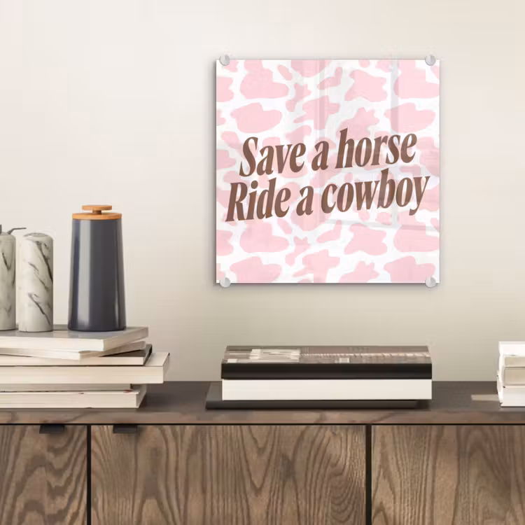 Koeienprint - Roze - Cowboy - Horse plexiglas 5mm klein -sfeer1