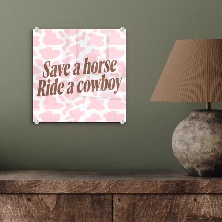 Koeienprint - Roze - Cowboy - Horse plexiglas 5mm klein -sfeer3