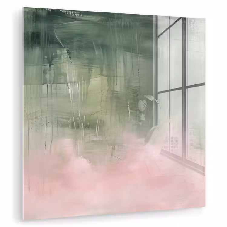 Glasbild - Kunst – Abstrakt – Modern – Grün – Rosa - Kunst - Abstract - Modern - Groen - Roze plexiglas 5mm klein