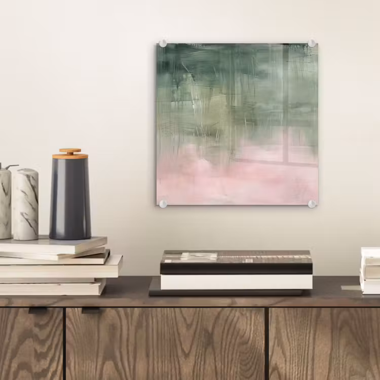 Glasbild - Kunst – Abstrakt – Modern – Grün – Rosa - Kunst - Abstract - Modern - Groen - Roze plexiglas 5mm klein