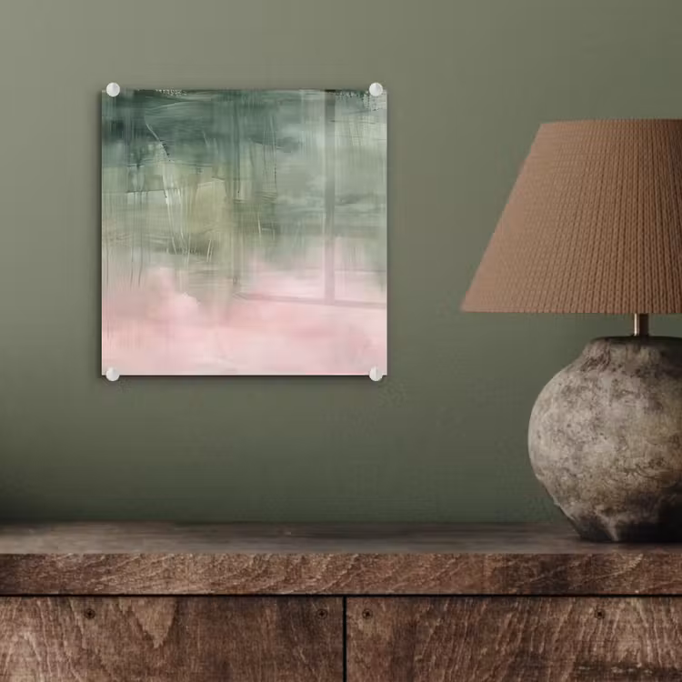 Glasbild - Kunst – Abstrakt – Modern – Grün – Rosa - Kunst - Abstract - Modern - Groen - Roze plexiglas 5mm klein